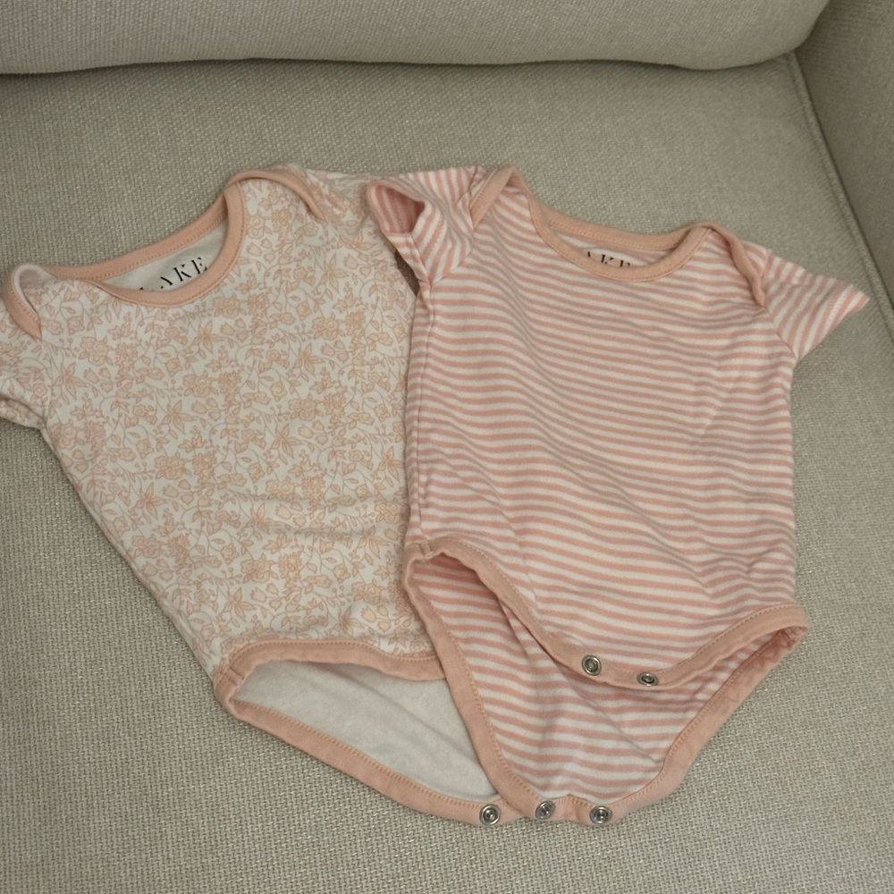 Lake pj - size 0-3 Pink and Cream Floral & Striped Bodysuit Set